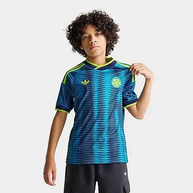 adidas Big Kids Colombia 26 Away Soccer Jersey in Mystery Petrol/Team Navy Blue Size: XS