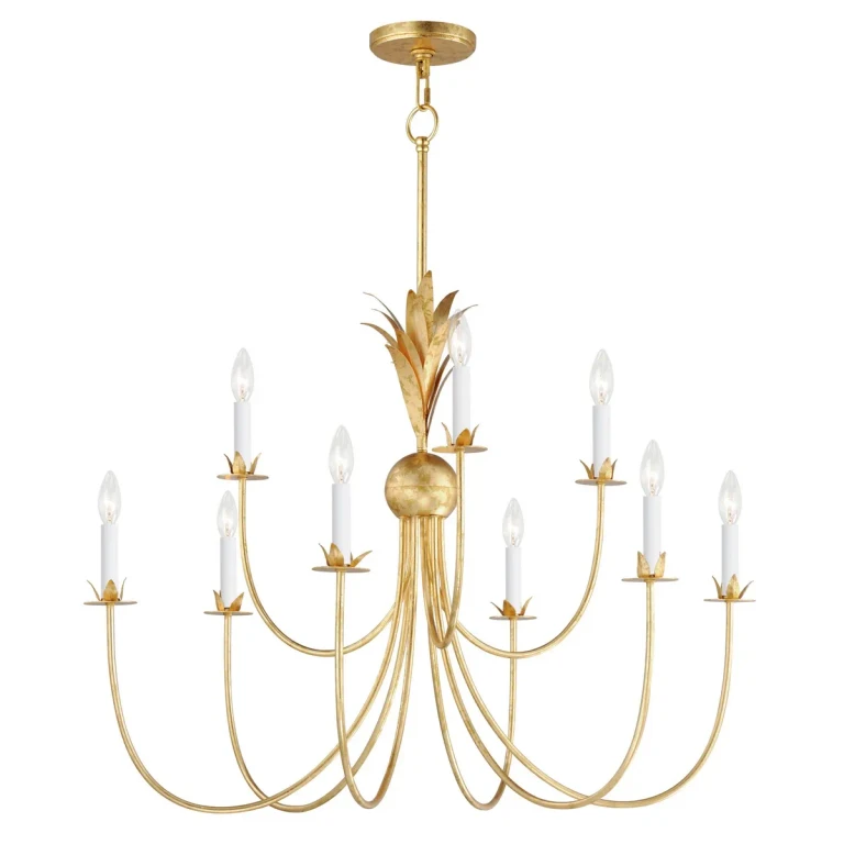 Gold Leaf Nine Light Chandelier from the Paloma Collection