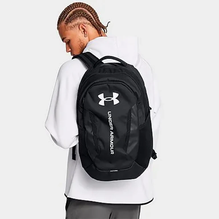 Under Armour Hustle 6.0 Backpack (29L) in Black/White