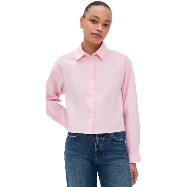 perfectwhitetee Naomi Cotton Poplin Button Down Shirt Sugar Pink XS