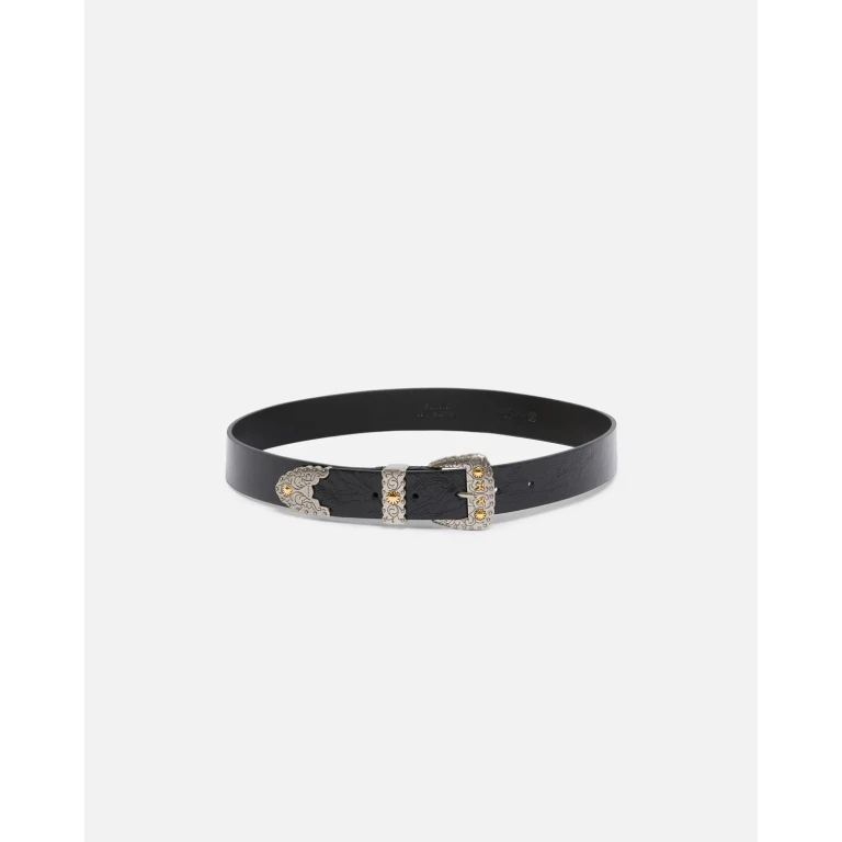 Pinko - Ceinture en cuir brillant avec finitions métalliques 3 cm - XS