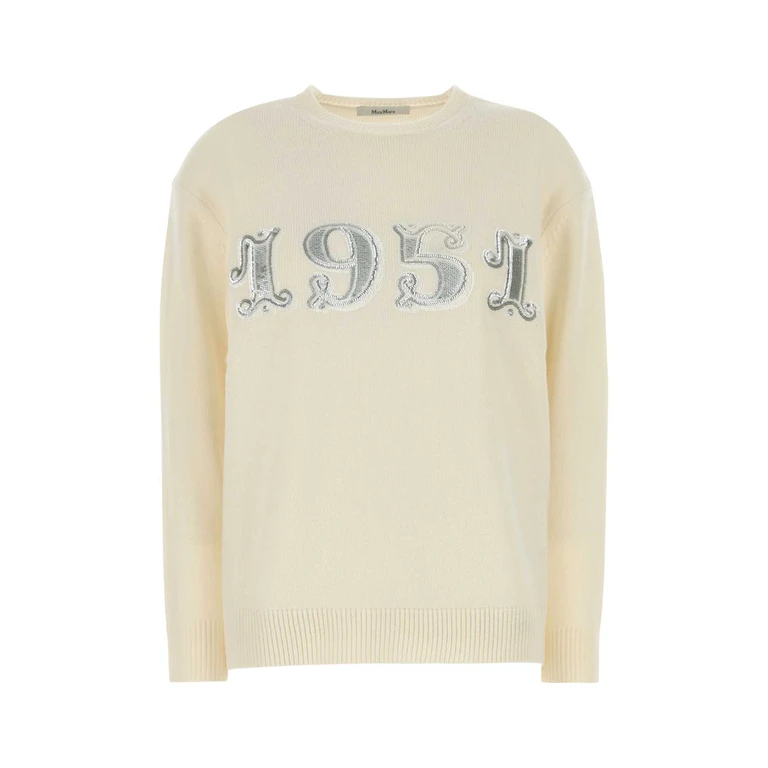 Max Mara Ivory Wool Blend Plata Sweater Bianco Exterior: Cashmere Maglieria - Women