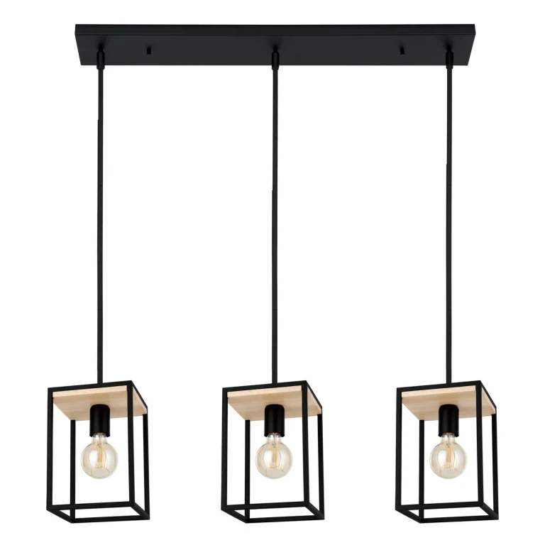 Structured Black & Natural Wood Three Light Linear Pendant from the Libertad Collection