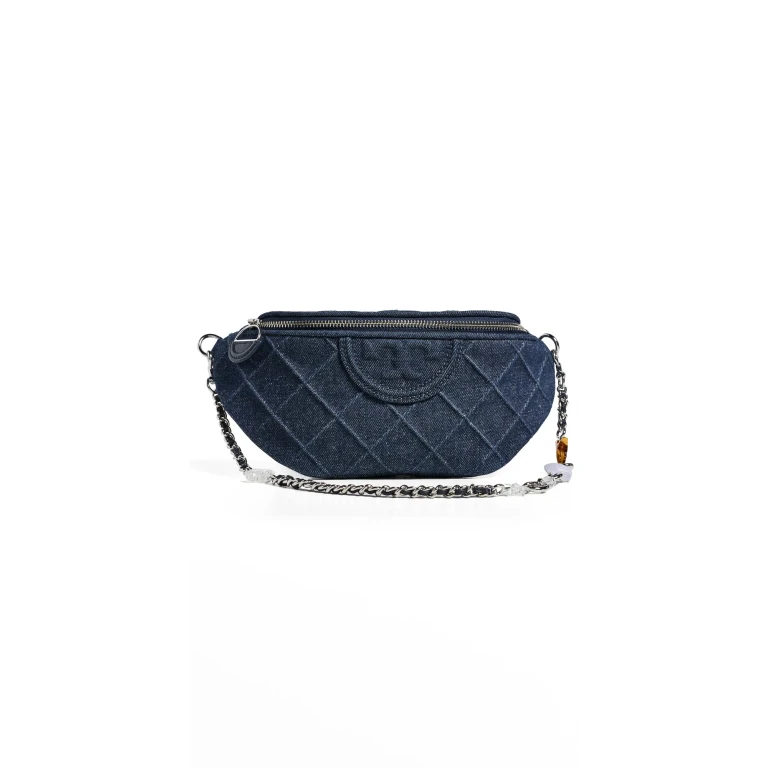 Tory Burch Fleming Denim Charm Belt Bag Blue One Size