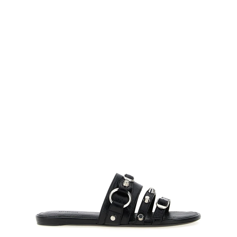 Black Lamb Leather Slides Shoe - Women
