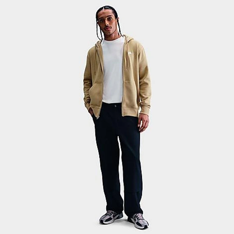 Nike Men's Club Fleece Embroidered Premium Full-Zip Hoodie in Parachute Beige/Parachute Beige/White Size: XXS