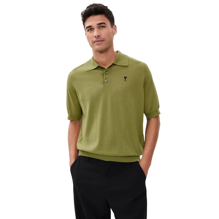 AMI Short Sleeve Sweater Polo Matcha/Noir XL