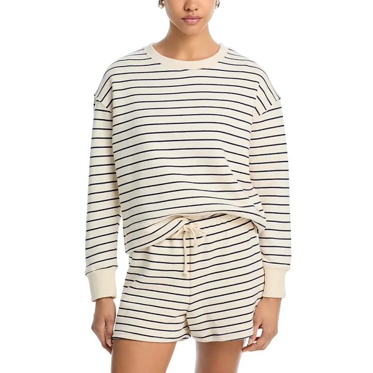 perfectwhitetee Tyler French Terry Stripe Pullover Sweatshirt