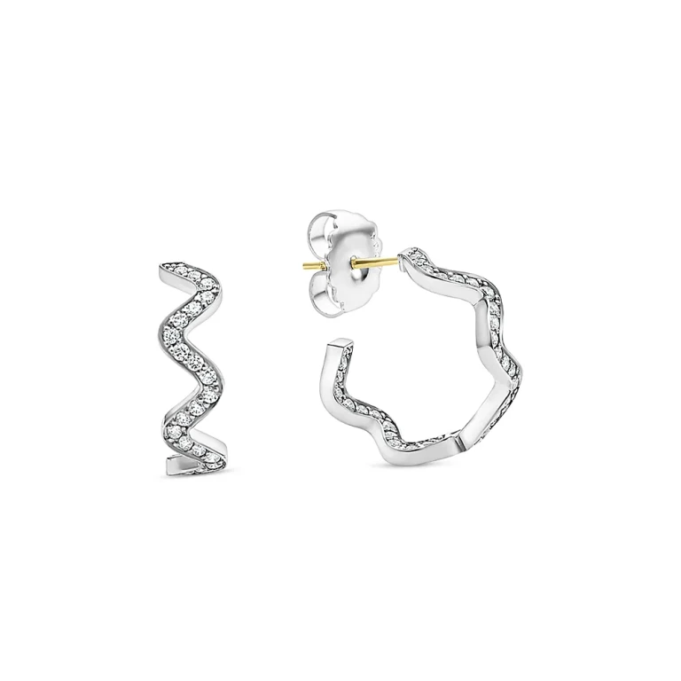 Lagos Sterling Silver Caviar Spark Diamond Wavy Huggie Hoop Earrings