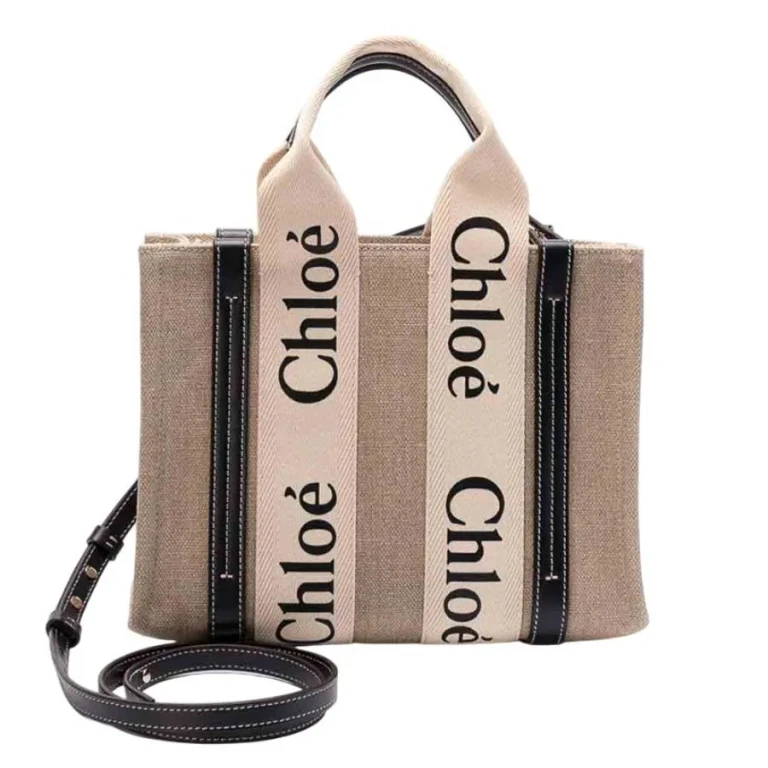 Chloe Woody Small Linen Tote Bag