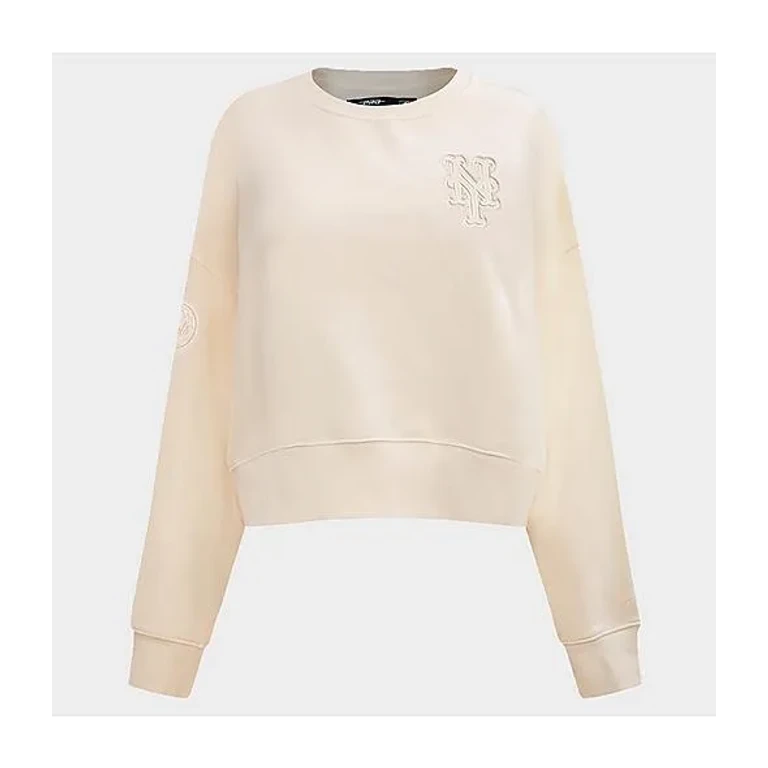 Pro Standard Women's New York Mets MLB Neutral Fleece Crewneck Sweatshirt in Eggshell Size: XS