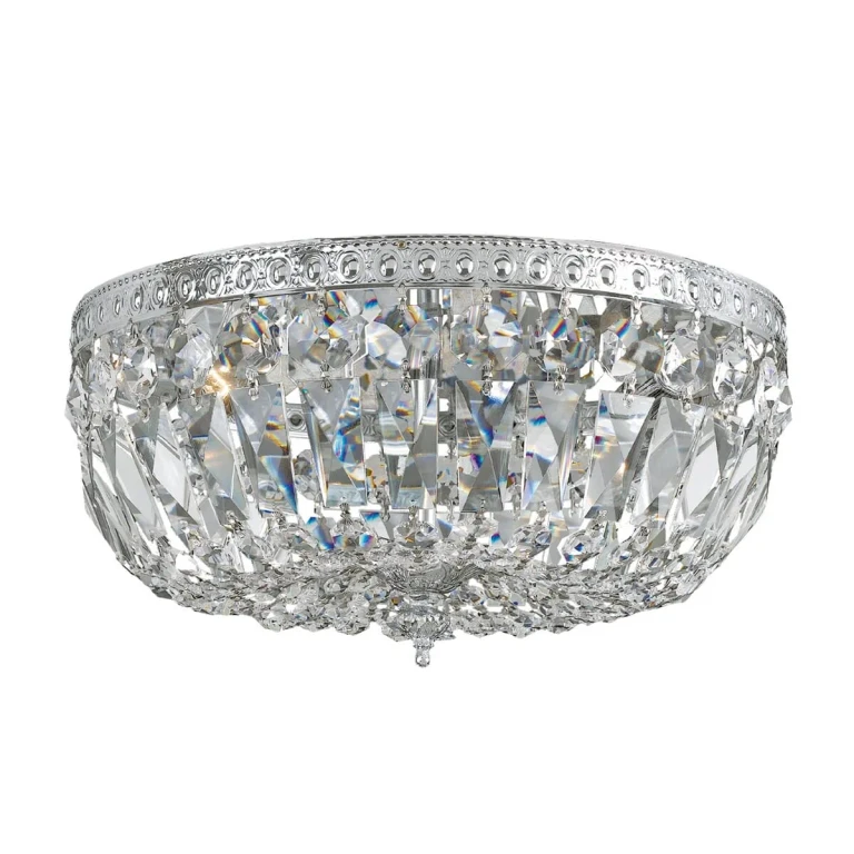 3-Light 12" Ceiling Light in Polished Chrome with Clear Hand Cut Crystals