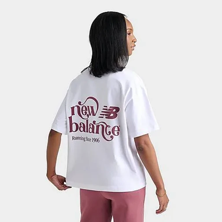 New Balance Women's Flow Logo T-Shirt in White/Burgundy Size: XS
