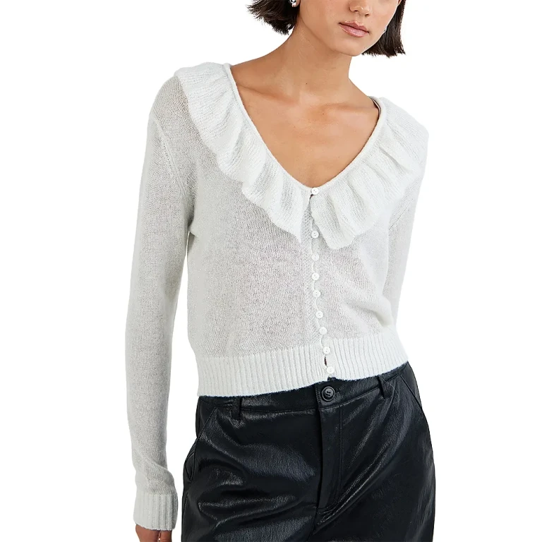 Bella Dahl V Neck Ruffle Cardigan Sweater