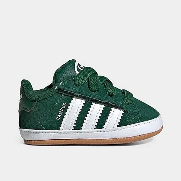 adidas Infant Originals Campus 00s Stretch Lace Comfort Closure Crib Shoes in Dark Green/White/Gum Size: 2.0