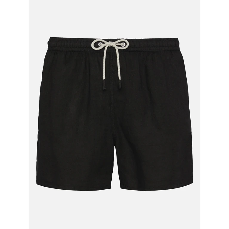 Mc2 Saint Barth Mid-Length Black Linen Swim-Shorts Gustavia Swimshort - Men
