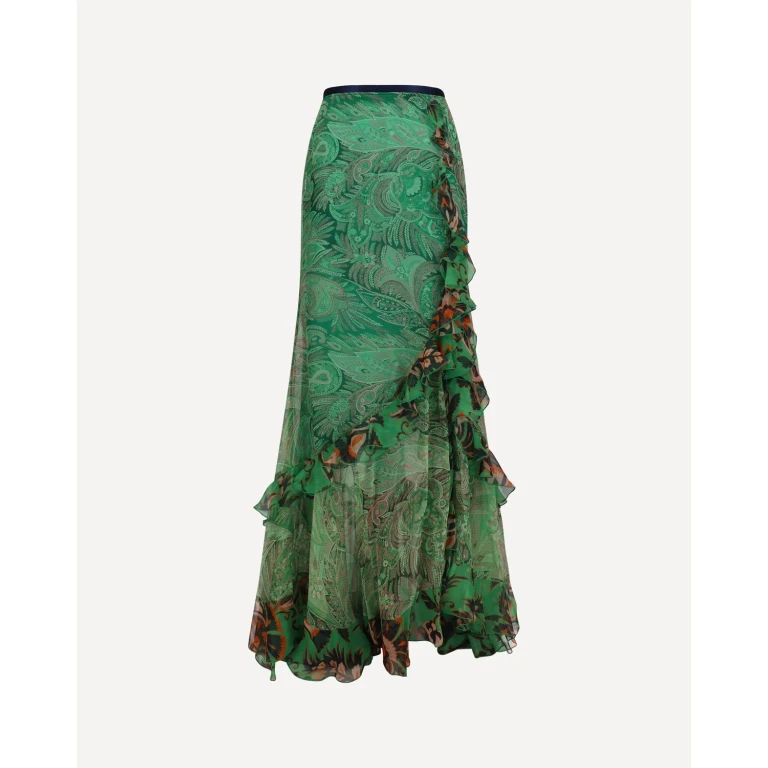 ETRO Long silk crepon Skirt with ruffles Female 42