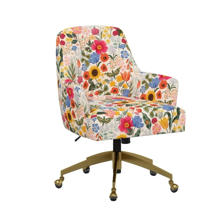 Rifle Paper Co Yvette Blossom Blush Office Chair with Gold Base