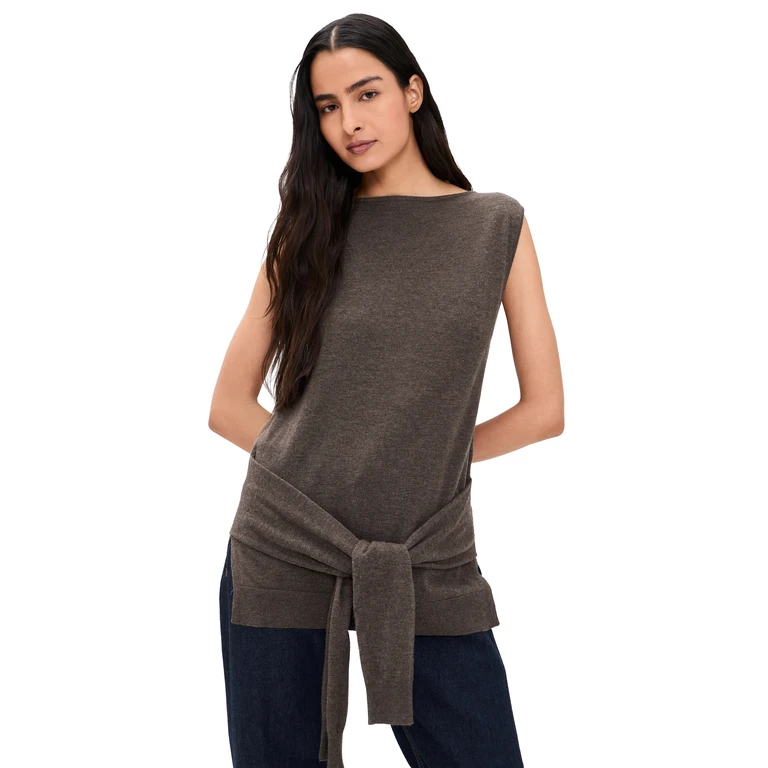 St. Agni Fine Merino Tie Waist Top Mulch M