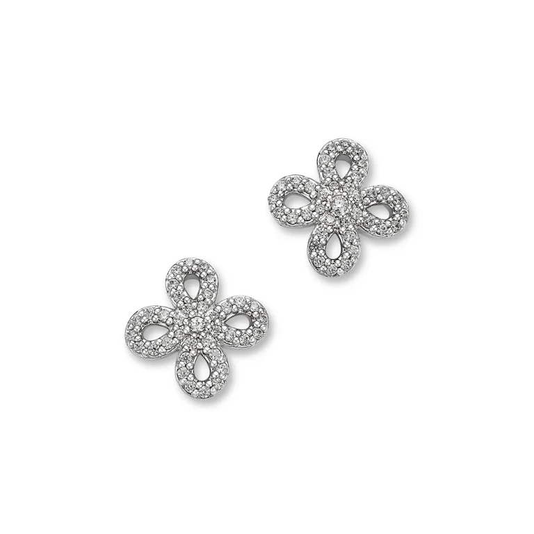 Diamond Micro-Pave Flower Stud Earrings in 14K White Gold, 0.25 tcw