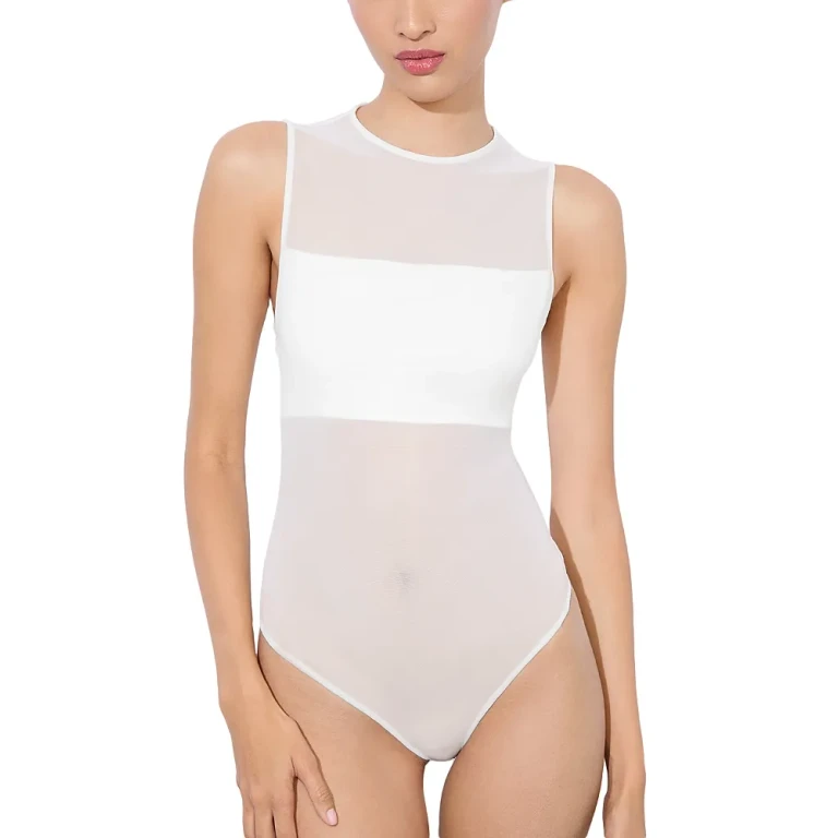 Alice and Olivia Bandeau Trim Mesh Bodysuit