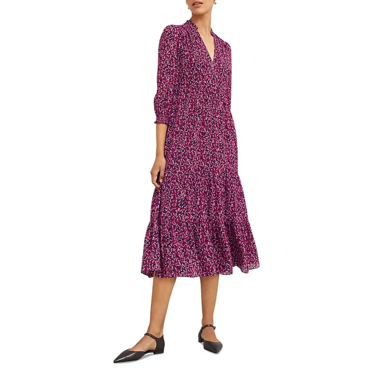 Hobbs London Freda Printed Tiered Midi Dress