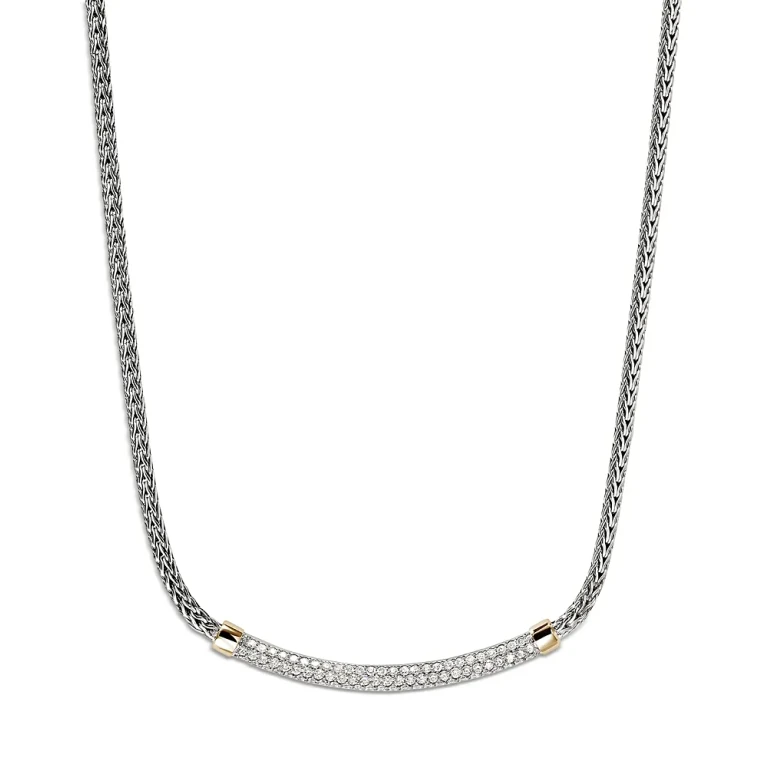 John Hardy 14K Yellow Gold & Sterling Silver Jh Essentials Diamond Pave Collar Necklace, 16-18
