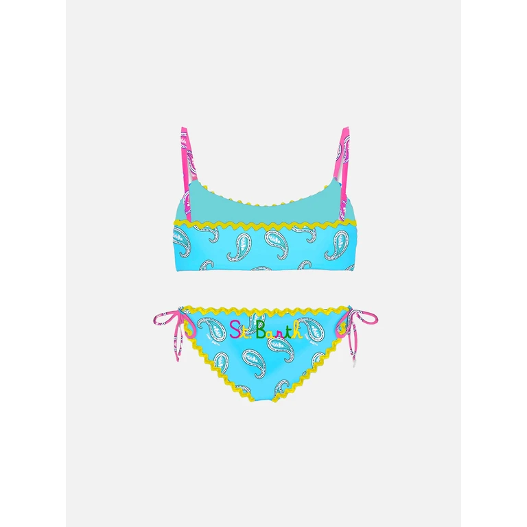 Mc2 Saint Barth Girl Bralette Bikini With Paisley Print Blue