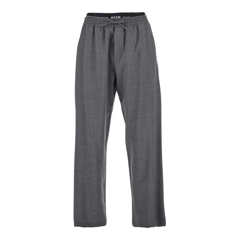 MSGM Grey Pants With Elastic Drawstring Waist In Wool Stretch Man