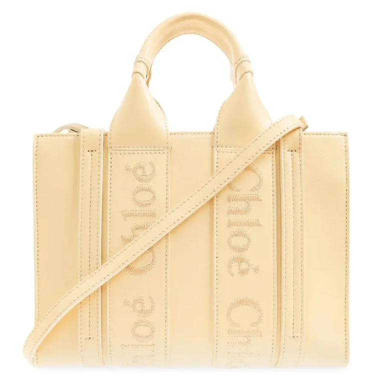 Chloe Woody Small Logo Embroidered Leather Tote