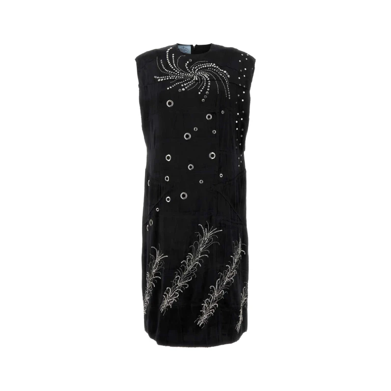 Prada Black Velvet Dress Nero Se Vi-vetro Ottone Abiti - Women
