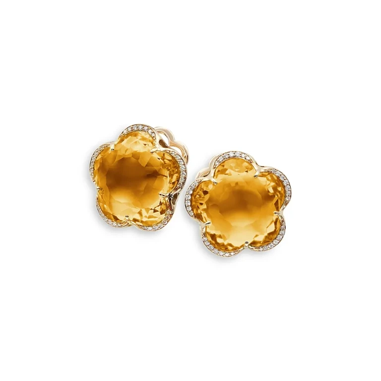 Pasquale Bruni 18K Rose Gold Bon Ton Citrine & Diamond Flower Stud Earrings