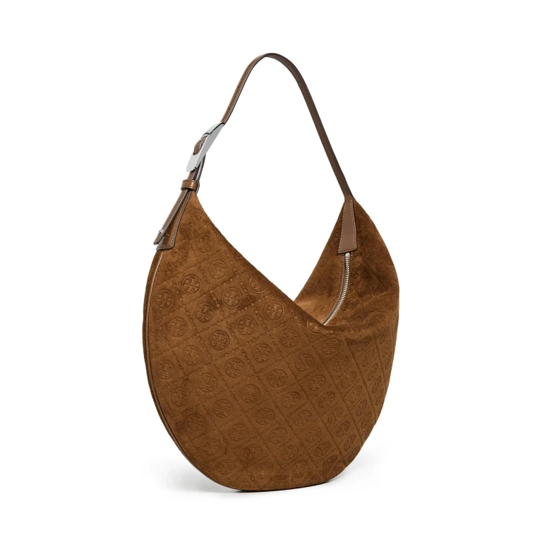 Borsa Balloon in camoscio T Monogram Tory Burch Chicory Brown
