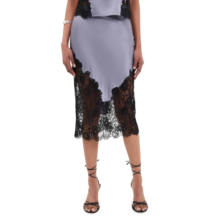 Fleur du Mal Juliet Lace and Silk Skirt Lavender Smoke L