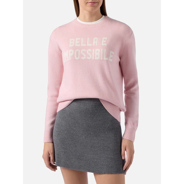 Mc2 Saint Barth New Queen Cashmere-Blend Sweater Pink With Bella E Impossibile Jacquard - Women
