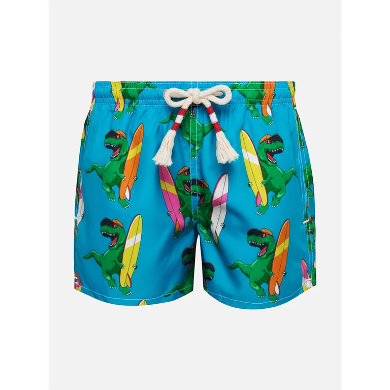 Mc2 Saint Barth Jean Mid-Length Swim Shorts With Dino Print Sky Swimshort