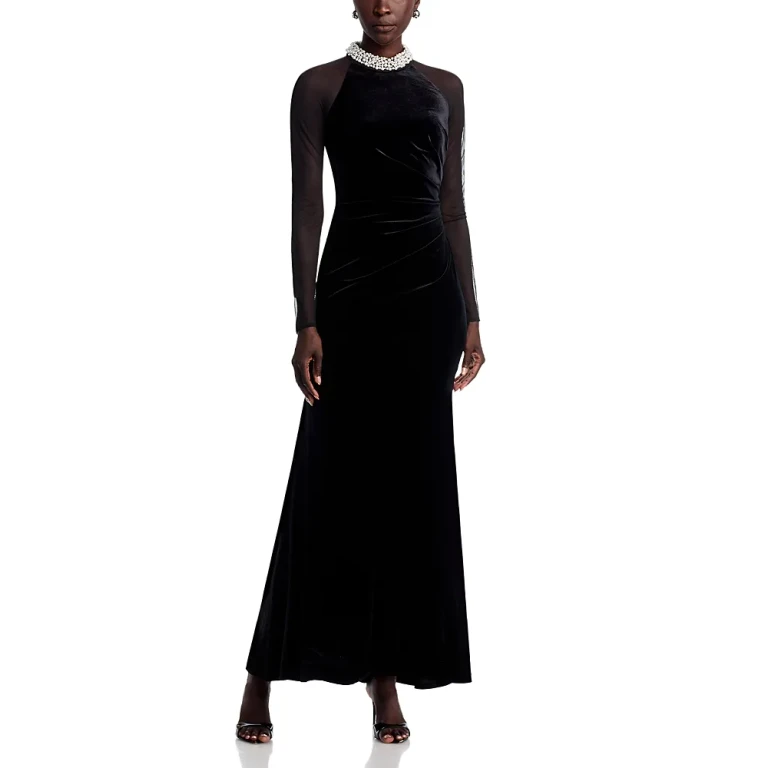 Eliza J Necklace Collar Illusion Sleeve Velvet Gown