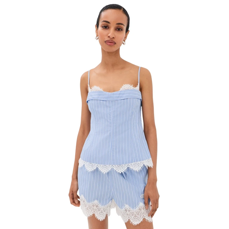 SIMKHAI Surie Cotton Lace Bustier Top Oxford Blue Stripe 10