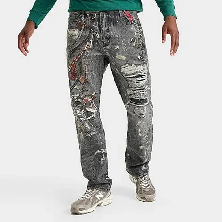 Supply & Demand Men's PREME Chain Print Relaxed Denim Jeans in Black Wash Size: 30