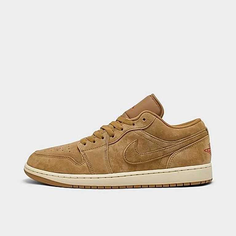 Jordan Men's Air Retro 1 Low SE Casual Shoes in Flax/Varsity Red/Muslin Size: 7.5