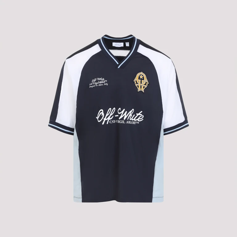 Off-White Soccer V-Neck T-Shirt Blue Polyester Tshirt - Men