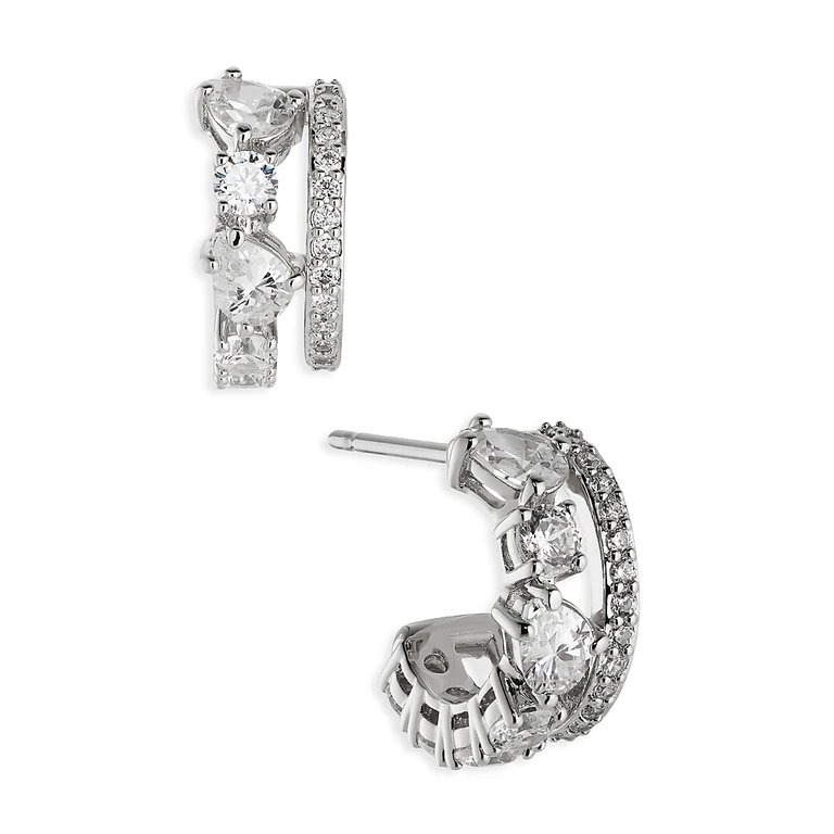Nadri Love All Cubic Zirconia & Synthetic Corundum Double Row Hoop Earrings