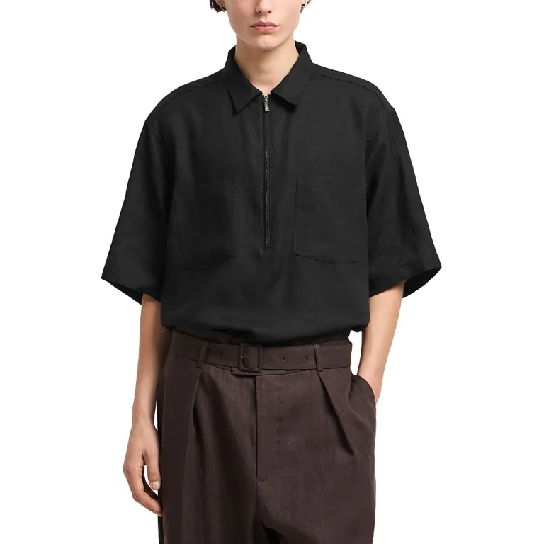 Emporio Armani Regular Fit Zip Linen Polo Shirt