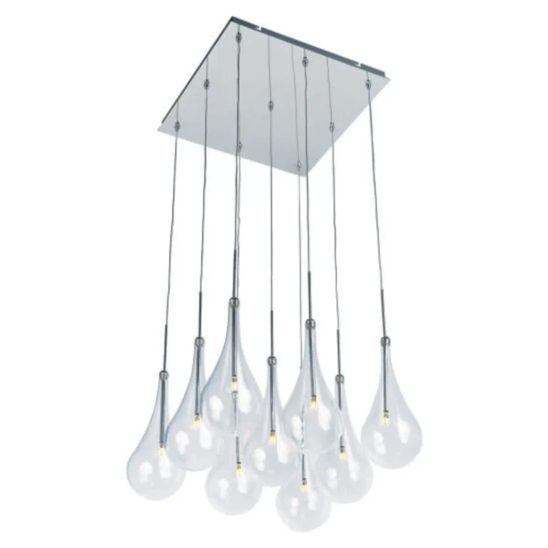 ET2 Larmes LED 12" 9-Light Clear Glass Pendant in Polished Chrome