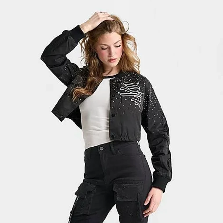 Smoke Rise Women's Cameron Celestial Bomber Jacket in Black Size: XS