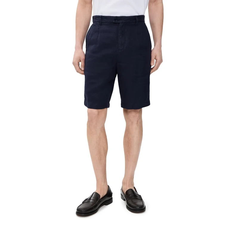 Far Afield Linen Double Pleated Shorts 10 Navy M
