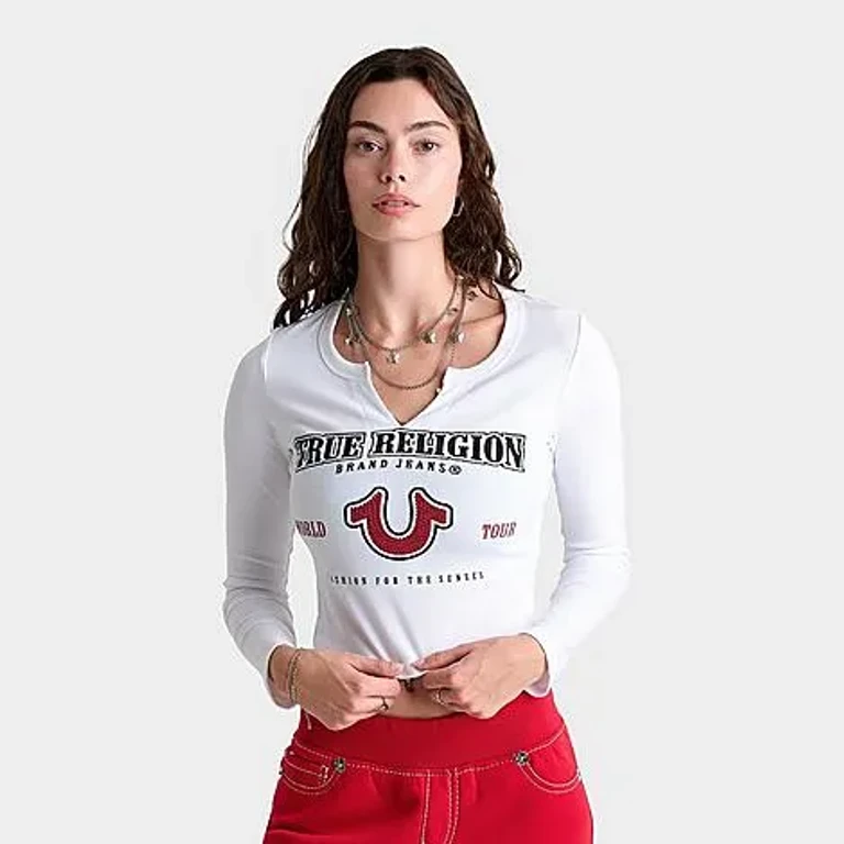 True Religion Women's Logo Long-Sleeve Baby T-Shirt in White Size: XS