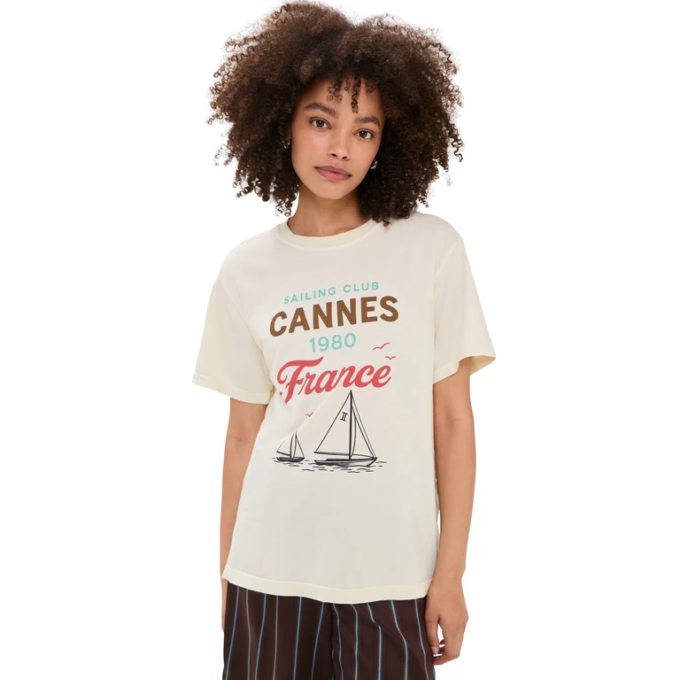 Sunny Somewhere Sailing Club Cannes Boyfriend Tee Off White L