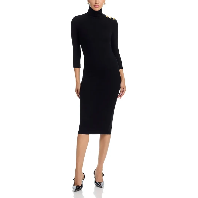 L'Agence Voletta Three Quarter Sleeve Turtleneck Dress