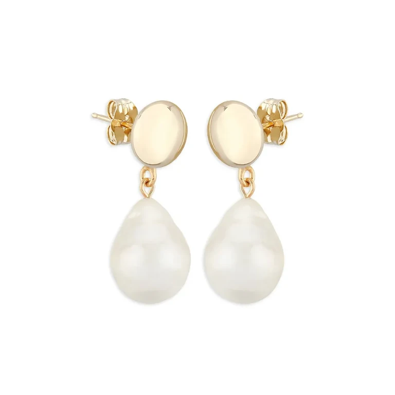 Cultured Freshwater Baroque Pearl Drop Earrings in 14K Yellow Gold